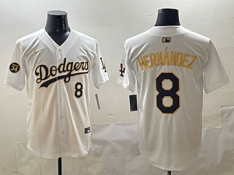 Men Los Angeles Dodgers 8 Hernandez White Gold Nike 2025 MLB Jersey style 4242
